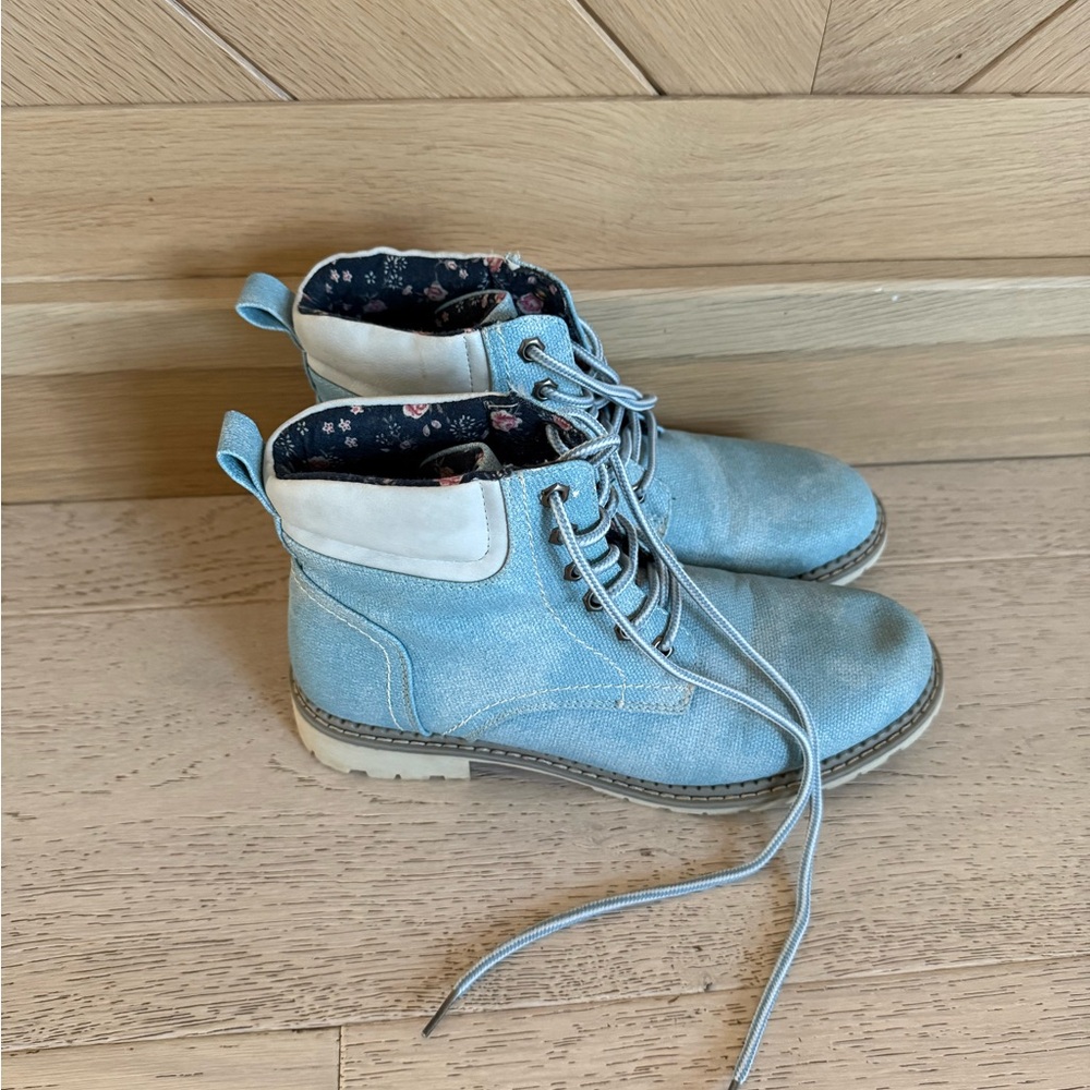Blue Lace-Up Ankle Boots